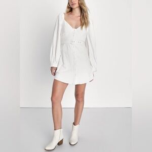 Lulu’s Ideal Impression Ivory Balloon Sleeve Mini Dress - Medium